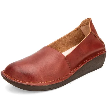 Женские туфли-оксфорды на плоской подошве 2023, осенняя женская обувь из натуральной кожи, без шнуровки, с круглым носком, мягкая удобная женская обувь в стиле ретро