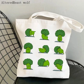 Женская сумка для покупок The Broccoli Yoga Kawaii Bag Harajuku Shopping Canvas Shopper сумка для учителя, женская сумка-тоут на плечо, женская сумка