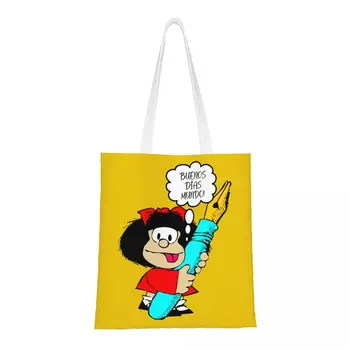 Крутая сумка для покупок Mafalda Grocery Tote, женская сумка для покупок с милыми мультяшными комиксами, холщовые сумки для покупок через плечо, сумки большой емкости