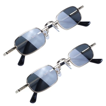 2X ретро-панк-очки, прозрачные квадратные солнцезащитные очки, женские ретро-солнцезащитные очки, мужские Металлические оправы-Черный, серый и золотой