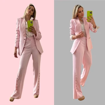 Летние ярко-розовые женские брючные костюмы, сшитые на заказ для знаменитостей, комплекты блейзеров для выпускного вечера, официальная одежда для свадьбы, 2 предмета (куртка + брюки)