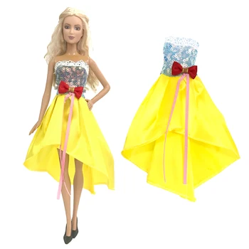 1 шт. Сверкающее маленькое платье Желтое Красивое платье с бантом Маленькое платье для куклы Барби 1/6 Аксессуары 285A
