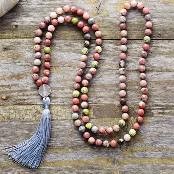 108 Бусин Ожерелье Мала 8 мм из натурального камня с античным шармом Ожерелье с длинной кисточкой Женское ожерелье для медитации из Лариата Прямая поставка
