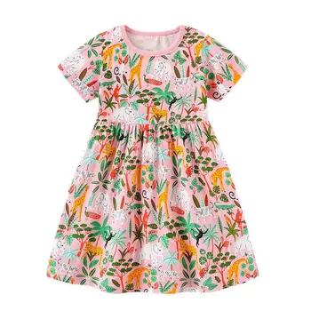 2023 Новая детская летняя одежда 90-140 см, платья с цветочным рисунком для девочек