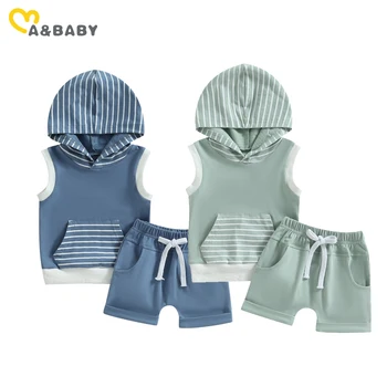 Комплекты одежды для мам и малышей от 0 до 3 лет для маленьких мальчиков, летние наряды, топы с карманами в полоску и стиле пэчворк, шорты, одежда