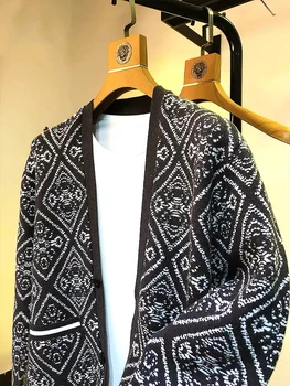 Высококачественный винтажный вязаный кардиган с цветком кешью, мужской весенне-осенний топ 2022, новый модный повседневный мужской свитер с V-образным вырезом, пальто
