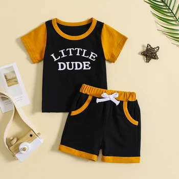 Citgeett/ Летний комплект шорт для маленьких мальчиков с коротким рукавом, футболка с буквенным принтом, шорты с эластичной резинкой на талии, Нарядная одежда