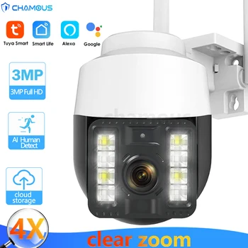 Tuya WiFi IP-Камера 3MP CCTV Security Cam PTZ Цветная ИК-камера Ночного Видения Mini Surveillance Alexa Google Home Smart Video Cam