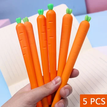 5 шт./лот Kawaii Cute Carrot Гелевая ручка для детей 0,5 мм Черные гелевые чернила для письма, заправки для школьных канцелярских принадлежностей, студенческие канцелярские принадлежности Оптом