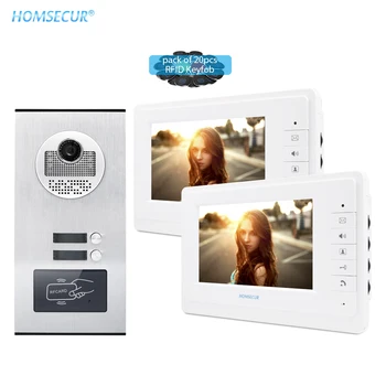 HOMSECUR 4-проводный 2-квартирный 7-дюймовый видеодомофон Домофон с камерой 700TVLine Дверной звонок RFID-вход для многоквартирных домов