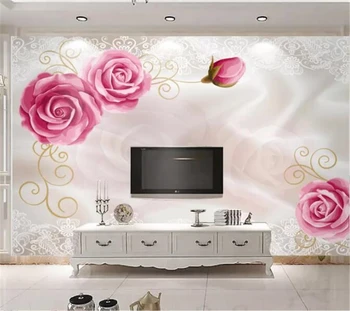 пользовательские обои beibehang 3d фреска papel de parede отражение вишни на фоне телевизора современные 3D обои с розовой розой