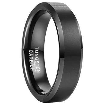 Nuncad Черное плоское кольцо из вольфрамовой стали с матовой поверхностью шириной 6 мм для женщин и мужчин, размер 6-13
