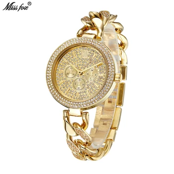 Брендовые часы MISSFOX, модный тренд, инкрустированные бриллиантами, хип-хоп, кубинская цепочка, кварцевые часы, водонепроницаемые мужские часы с бриллиантами