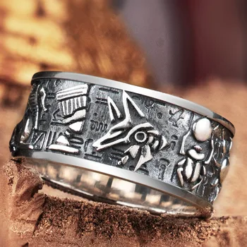 Винтажное кольцо с египетскими богами, мужской тренд, персонализированное кольцо на указательный палец в стиле панк, модное тайское серебряное открытое кольцо с тотемом