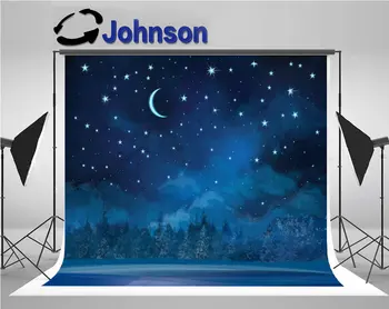 Ночное небо Полумесяц Звезда Зимняя сцена Лесной фон Высококачественная компьютерная печать детский фон для детей