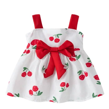Новое летнее платье для маленьких девочек с милым принтом, пляжные платья для новорожденных, хлопковые платья с бантом для малышей, детская одежда в подарок