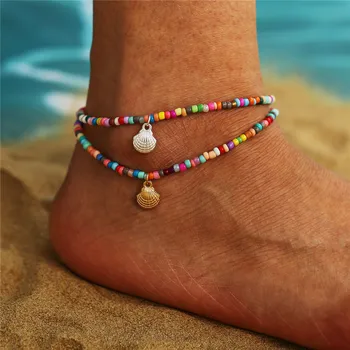 VAGZEB Богемные Разноцветные бусины в виде ракушек, Ножные браслеты для женщин, Летний Браслет на щиколотке на берегу океана, ювелирные изделия для ног на ногах