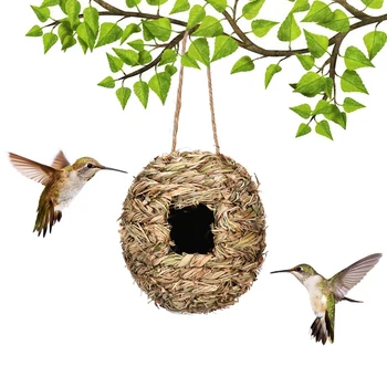 Подвесной домик для птичьего гнезда из 4 упаковок, форма шара, ручной работы, изготовлен из натуральной травы, идеально подходит для сада, патио