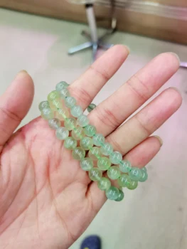 Новый браслет из натуральных зеленых бусин пренита, натуральный драгоценный камень, браслет-цепочка 8 мм, браслет-шарм 