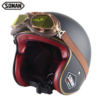 Мотоциклетный шлем Soman для мужчин и женщин в стиле ретро с открытым лицом 3/4, Casco Moto Vespa, винтажные мотоциклетные шлемы, одобренные DOT