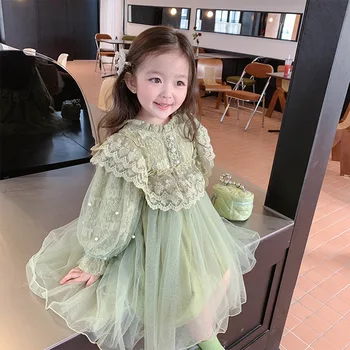 HoneyCherry/ Новое Жемчужно-Зеленое платье для девочек, Лоскутное Кружевное Платье Принцессы С вышивкой, Одежда для девочек