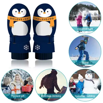 Детская лыжная перчатка с мультяшным Пингвином на пальцах, теплые зимние перчатки с противоскользящим покрытием, лыжная варежка с подогревом, регулировка снаряжения для сноуборда и катания на лыжах