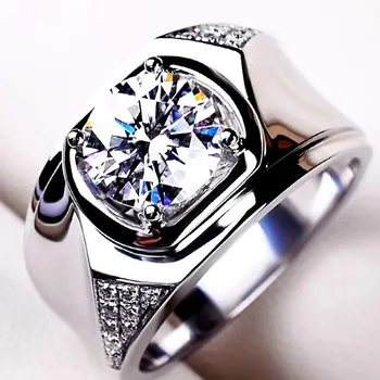 Мужское золотое кольцо 14K AU585 с муассанитом и бриллиантом круглого D цвета Кольцо VVS1 Свадьба Помолвка Подарок влюбленным Вечеринка