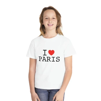 Детская футболка со слоганом I Love Paris Y2K, Летняя Детская футболка, Детская Футболка из 100% хлопка, Летняя Футболка, Детская Бутик-рубашка, Подарок