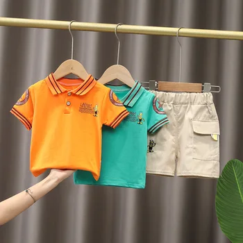 Модные комплекты одежды для маленьких мальчиков из 2 предметов, Летние костюмы, Рубашка Поло для маленьких девочек + джинсовые штаны, Нижняя часть одежды от 1 до 4 лет