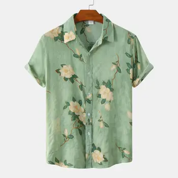 Мужская Винтажная Зеленая Гавайская рубашка с цветочным рисунком, Летние Тропические пляжные рубашки с коротким рукавом, мужские праздничные Свободные блузки XXXL