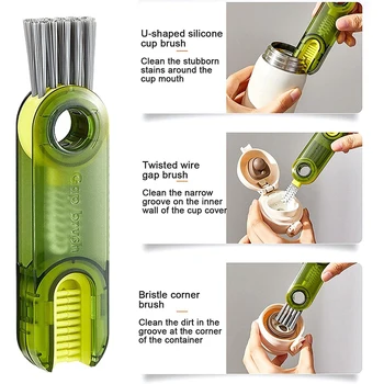 Креативная щетка для чистки бутылок с U-образной чашкой 3 в 1, Вращающиеся щетки для чистки зазоров в пазах, инструменты для бытовой уборки