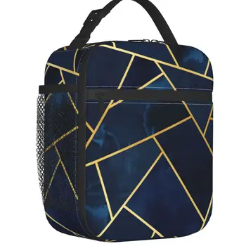 Изготовленная на заказ Темно-золотая Геометрическая сумка с абстрактным рисунком для ланча, женский Термоохладитель, Изолированный Ланч-бокс для детской школы