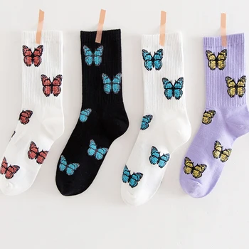 Мягкие хлопчатобумажные носки-бабочки, зимние Теплые женские носки Happy Socks Harajuku, женские носки для скейтборда sokken