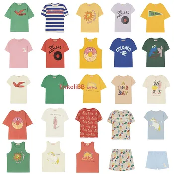 Брендовая футболка EnkeliBB 2023 SS Kids с мультяшным рисунком Для мальчиков и девочек, повседневные футболки из хлопка с коротким рукавом, топы из хлопка