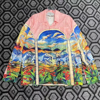 2023ss Шелковая рубашка Casablanca Для мужчин и женщин, высококачественные Гавайские пляжные рубашки с красочным рисунком в виде роя лошадей