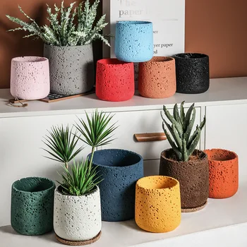 Nordic cimento vaso de flores decoração criativa montanha pedra respirável planta verde vaso com bandeja flowerpot decoração