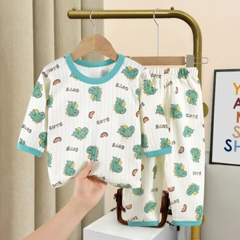Домашняя одежда для малышей с рисунком динозавра, пижама для малышей 0-5 лет, детский комплект из двух предметов, одежда для отдыха для девочек, одежда для маленьких мальчиков