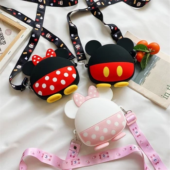 Детская маленькая сумка Disney Mickey Mouse Мини Сумка через плечо Мультяшный Микки и Минни Детский силиконовый кошелек для монет Сумки через плечо для девочек