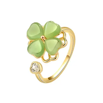 Новое модное универсальное кольцо из титановой стали, Зеленый кошачий глаз, Открывающийся Маленький цветок, Регулируемое женское кольцо с драгоценностями