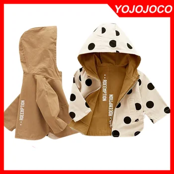 Одежда для маленьких девочек от 0 до 5 лет, детское пальто, весенне-осенняя модная ветровка для девочек, двусторонняя куртка с капюшоном в горошек, куртка для девочек