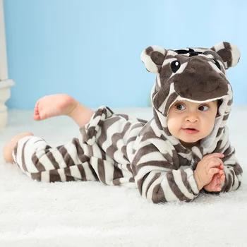Одежда для маленьких мальчиков от 0 до 4 лет, детские пижамы, Фланелевые комбинезоны с капюшоном в виде зебры, комбинезоны для младенцев, Комбинезоны для малышей