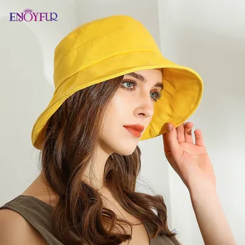Летние солнцезащитные шляпы ENJOYFUR для женщин, складная хлопковая пляжная шляпа, женские модные однотонные повседневные солнцезащитные шляпы