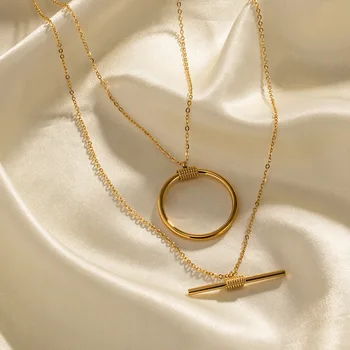 ДОРОГОЕ для ЖИЗНИ Новое модное ожерелье с накладкой, позолоченное двойное круглое ожерелье с длинными частями, ювелирные изделия