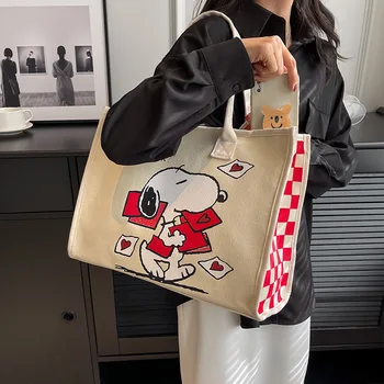 Модная Холщовая сумка на плечо Для девочек, Женская Большая Вместительная Новая Мультяшная сумка Snoopy Mommy, сумка-тоут, сумка для покупок, 39x31x18 см