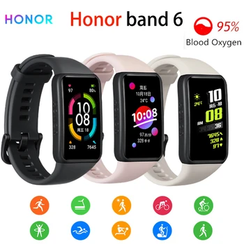 Оригинальные смарт-часы Honor Band 6 с браслетом, версия CN, пульсометр, датчик кислорода в крови, Spo2, сенсорный экран Amoled, водонепроницаемый