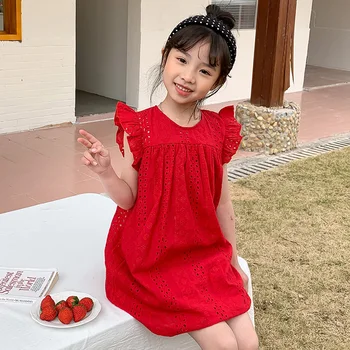 Детское кружевное платье в корейском стиле 2022 года, новая летняя одежда для девочек, платье принцессы для девочек, детская одежда