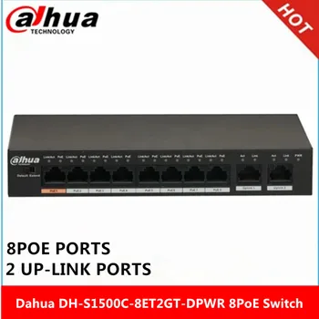Коммутатор Dahua 8PoE DH-S1500C-8ET2GT-DPWR с 8 портами POE, 2 порта up-link поддерживают стандарт питания 802.3af 802.3at POE POE + Hi-PoE