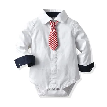 Комбинезон с галстуком для маленьких мальчиков, хлопковая рубашка, праздничный комбинезон для малышей, цельная одежда для детских вечеринок с длинными рукавами на день рождения