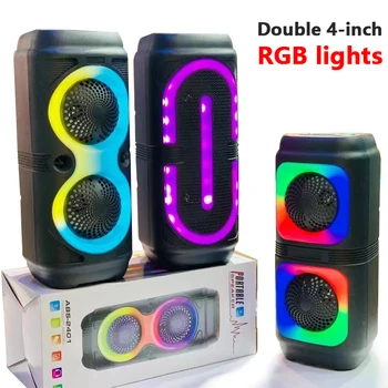 Двойной 4-дюймовый Беспроводной RGB-Пламенный Светильник Bluetooth-Динамик Открытый Квадратный Танцевальный Аудио Караоке Partybox Красочный Светодиодный Сабвуфер