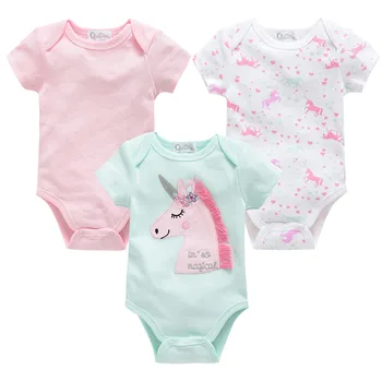 Одежда Kavkas для маленьких девочек, 3 шт./лот, 100% хлопок, 0-12 месяцев, летнее боди для маленьких мальчиков, костюм Единорога для новорожденных